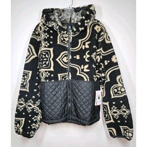 Spyder Women's Black Sherpa Fleece Quilted Full-Zip Hooded Jacket Size XL NWT
